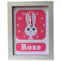 Stripey Cats Personalised Rhonda Rabbit Framed Clock, 23 x 18cm Pink